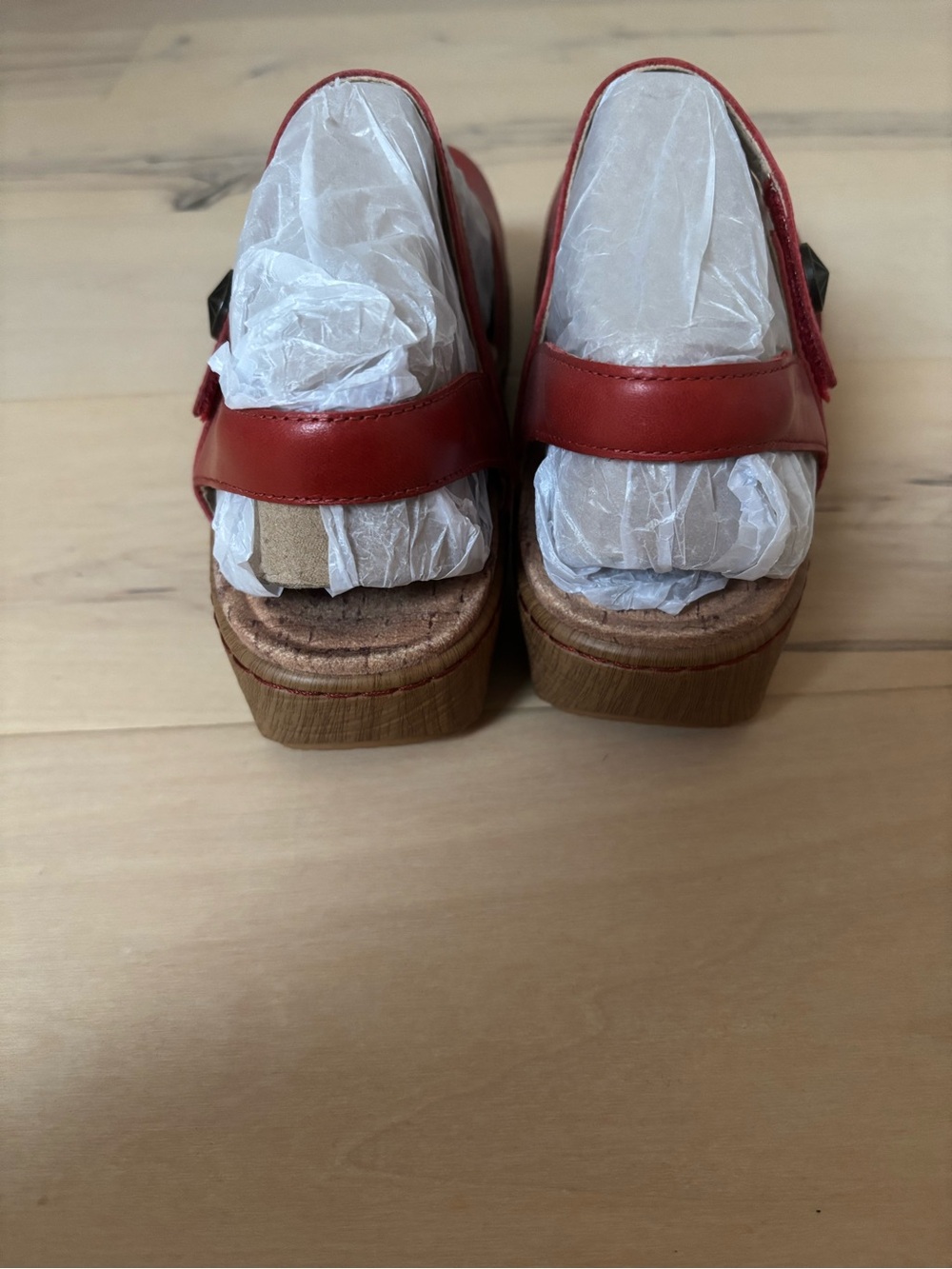 Alegria Red Leather Adjustable Comfort Opal Clog Slingback Wedge Sandals - Picture 13 of 16